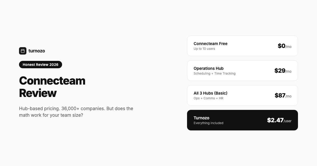 Connecteam review showing pricing breakdown and feature comparison for small teams