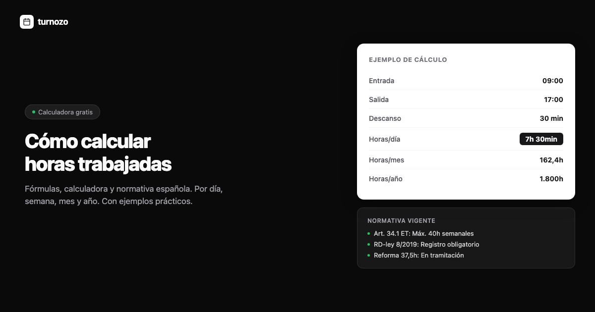 Calculadora de horas trabajadas con ejemplo de jornada laboral