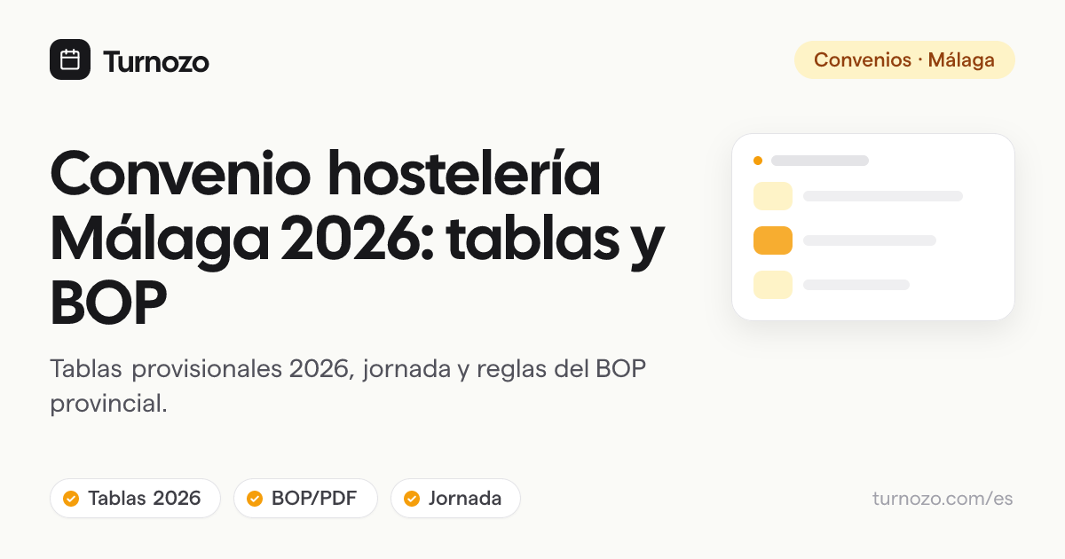 Convenio de hostelería Málaga 2026 con tablas salariales, BOP, jornada y turnos