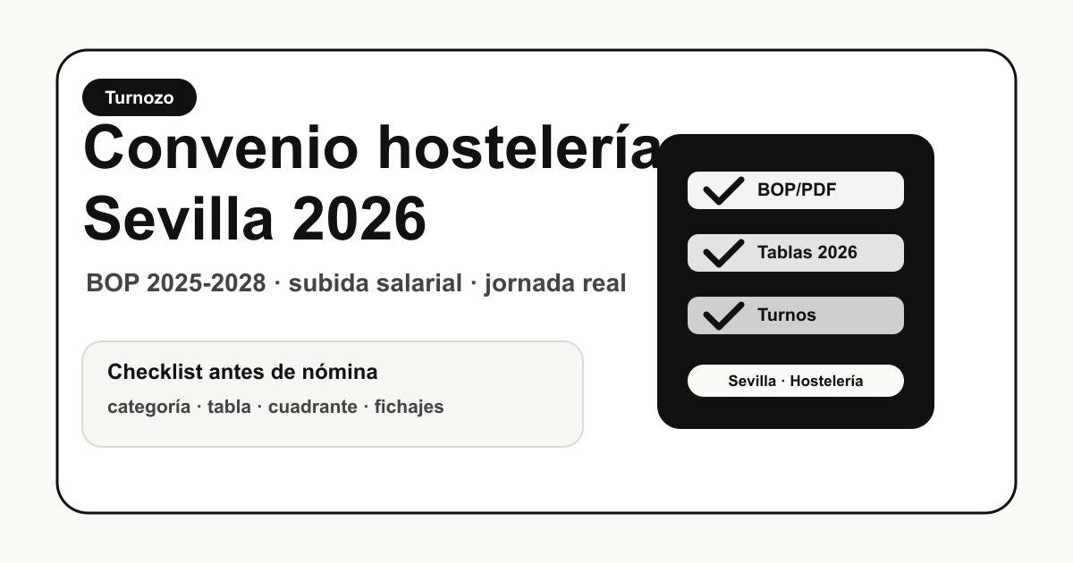 Checklist del convenio de hostelería Sevilla 2026 con BOP, subida salarial, jornada y turnos