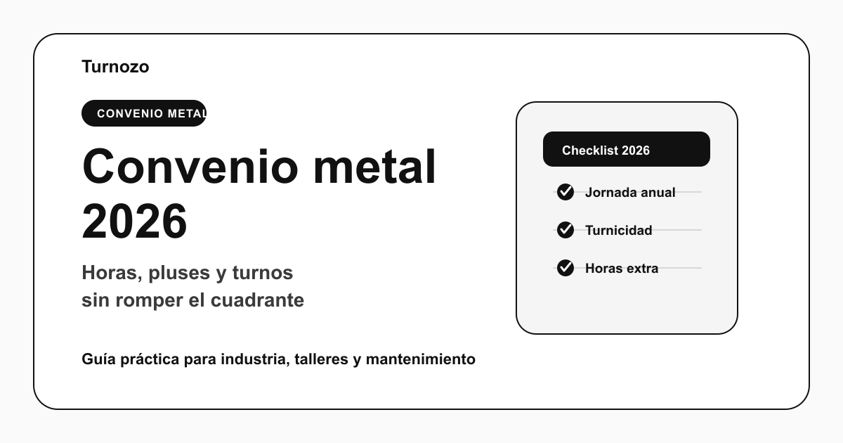 Guía del convenio metal 2026 con checklist de jornada anual, turnicidad y horas extra