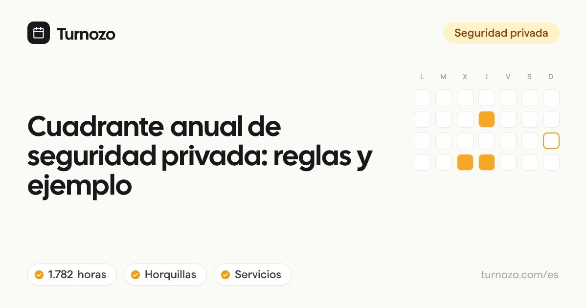 Cuadrante anual de vigilantes organizado por servicio, turnos y descansos