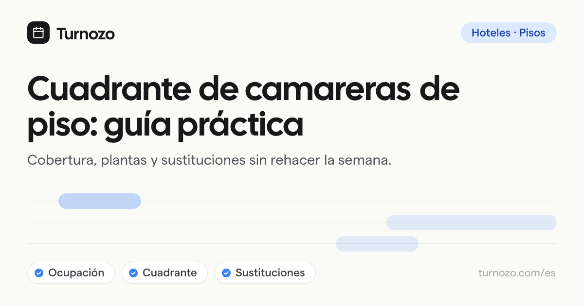 Cuadrante semanal de camareras de piso organizado por plantas, salidas y estancias