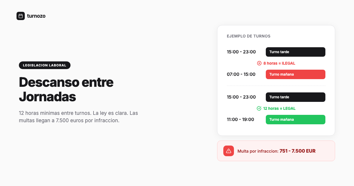 Reloj mostrando 12 horas de descanso entre jornadas laborales