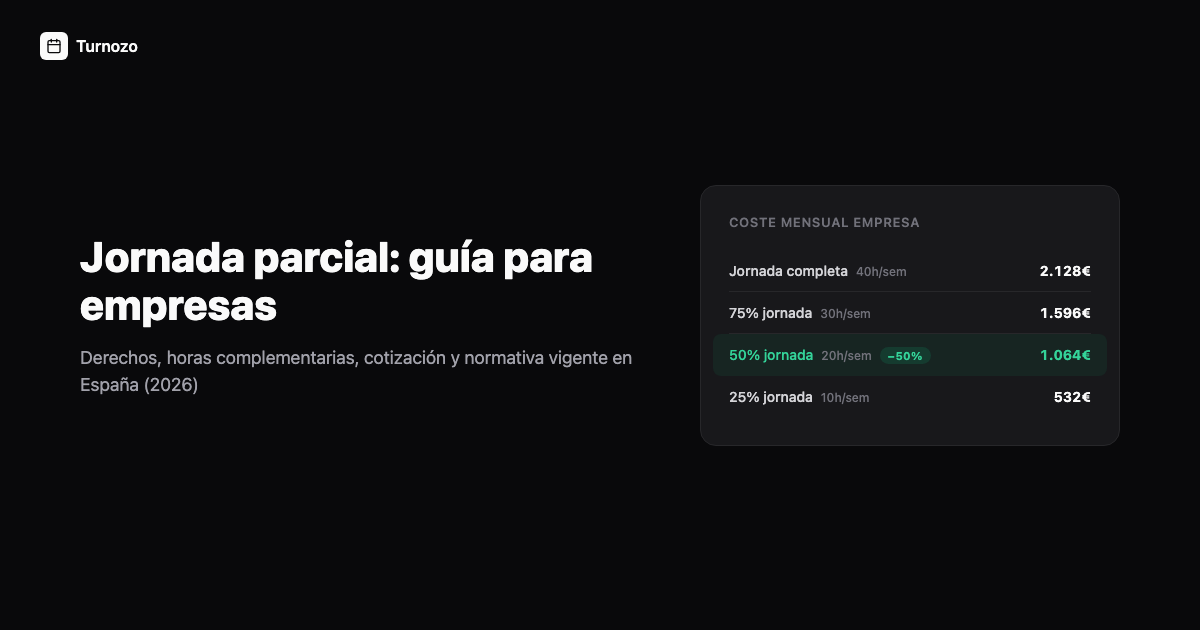 Cuadrante de trabajo con empleados a jornada parcial y completa