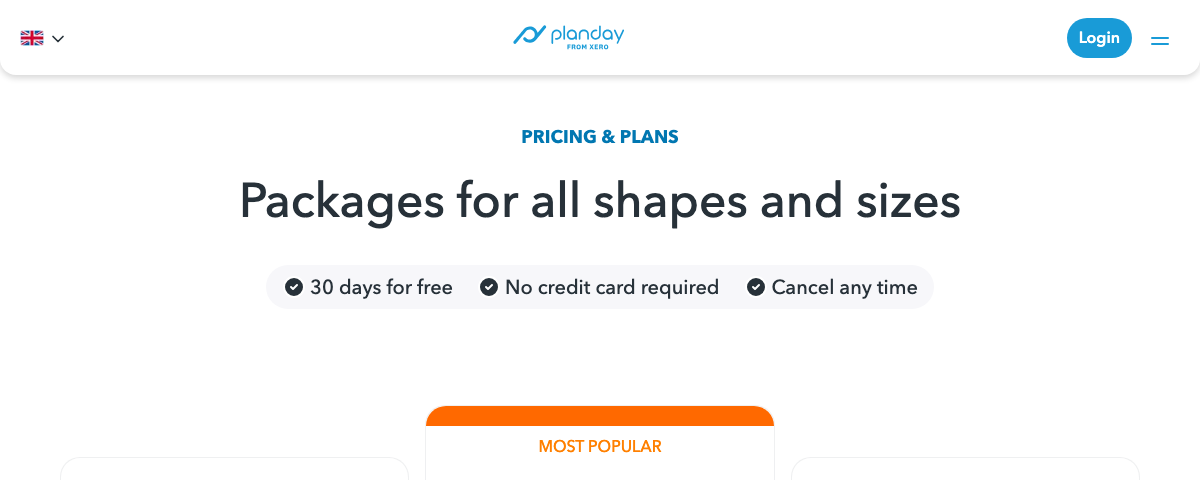 Planday pricing page