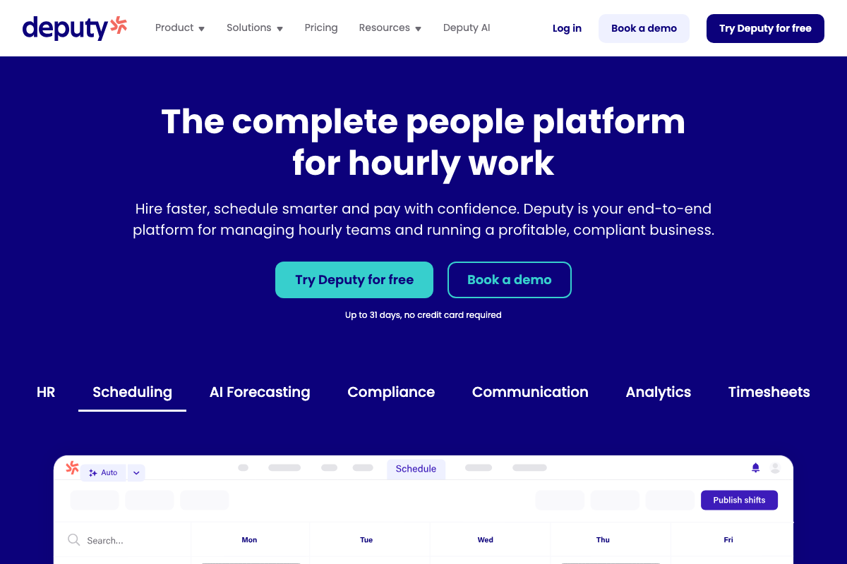 Deputy workforce management homepage