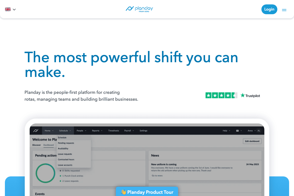 Planday scheduling software homepage