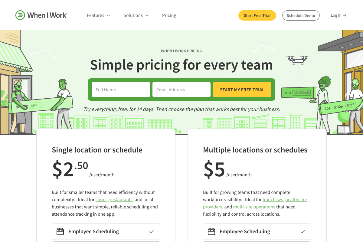 When I Work pricing page