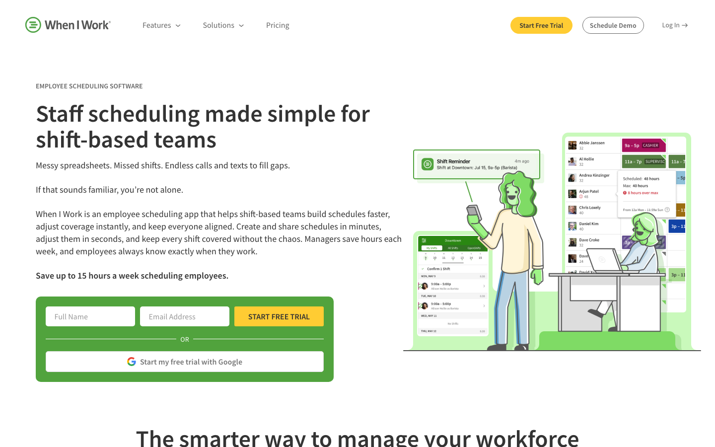 When I Work scheduling interface with shift confirmations