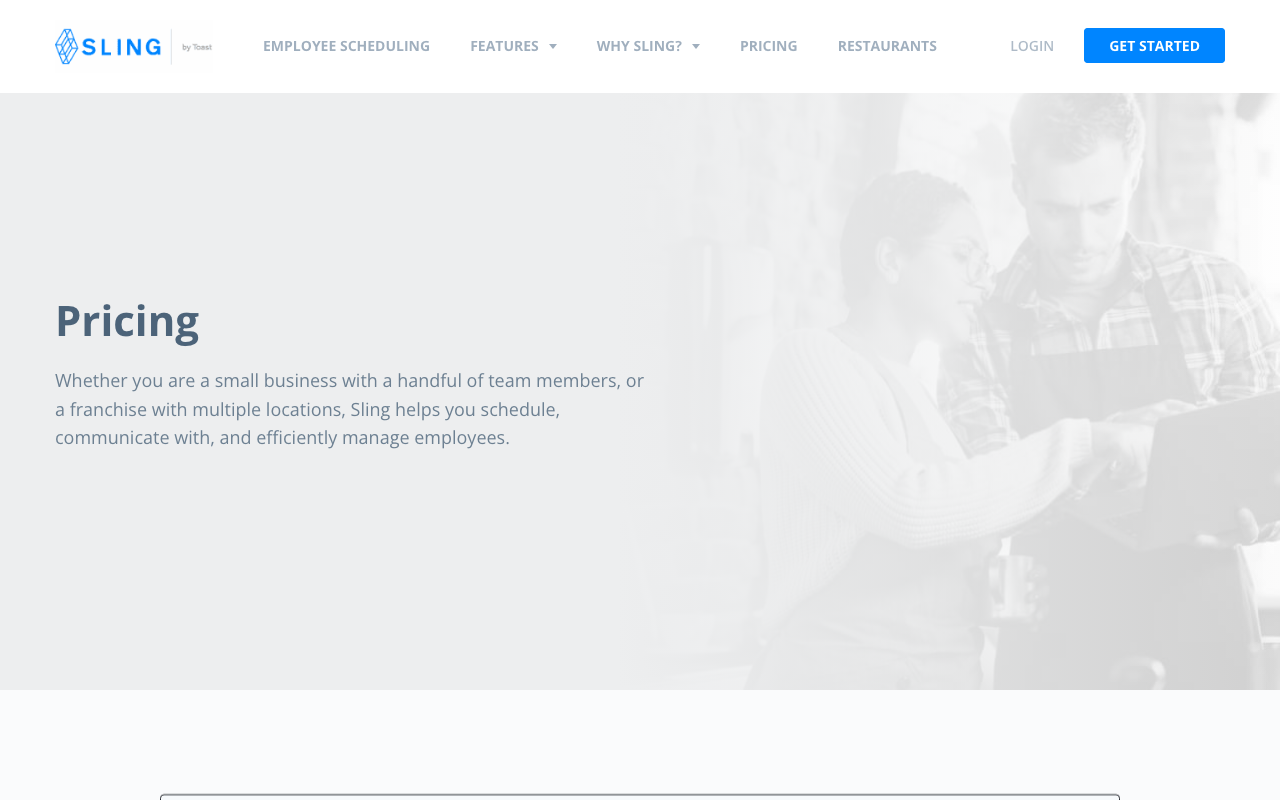 Sling pricing page showing Free, Premium, and Business plans