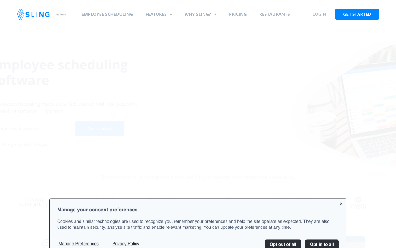 Sling's scheduling interface showing shift assignments on a weekly calendar