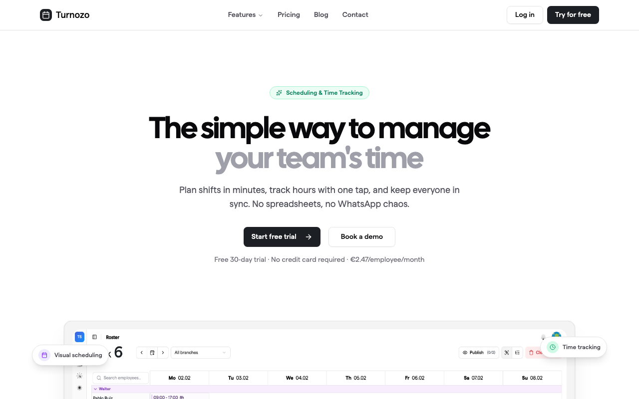 Turnozo scheduling interface