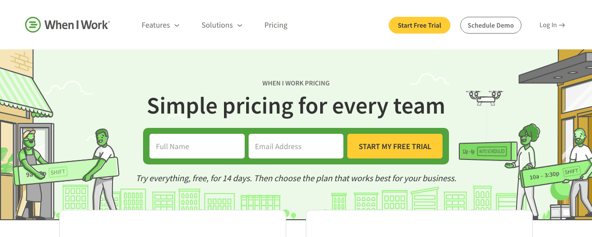 When I Work pricing page showing per-user tiers